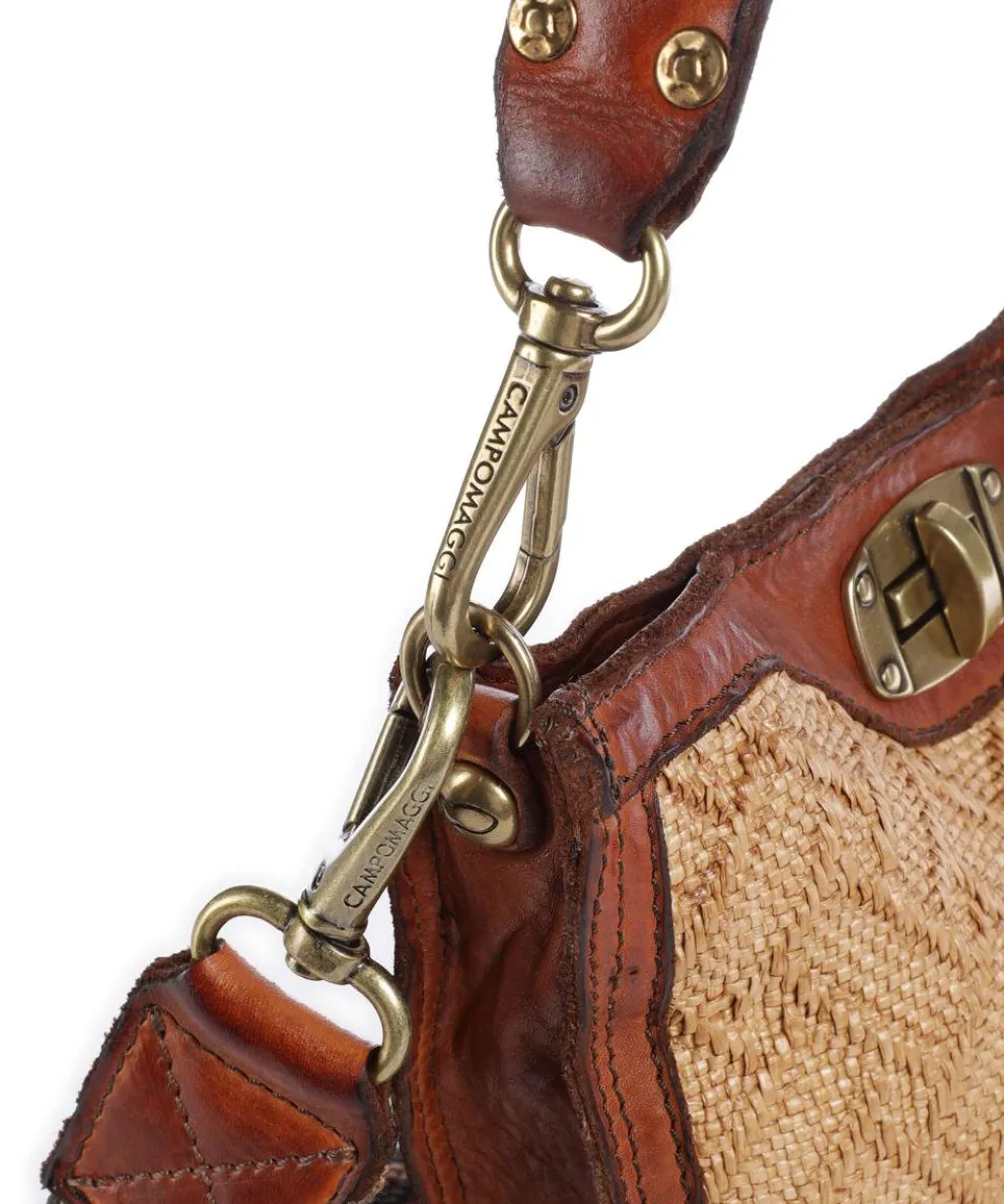 Schultertasche genarbtes Rindsleder braun/beige