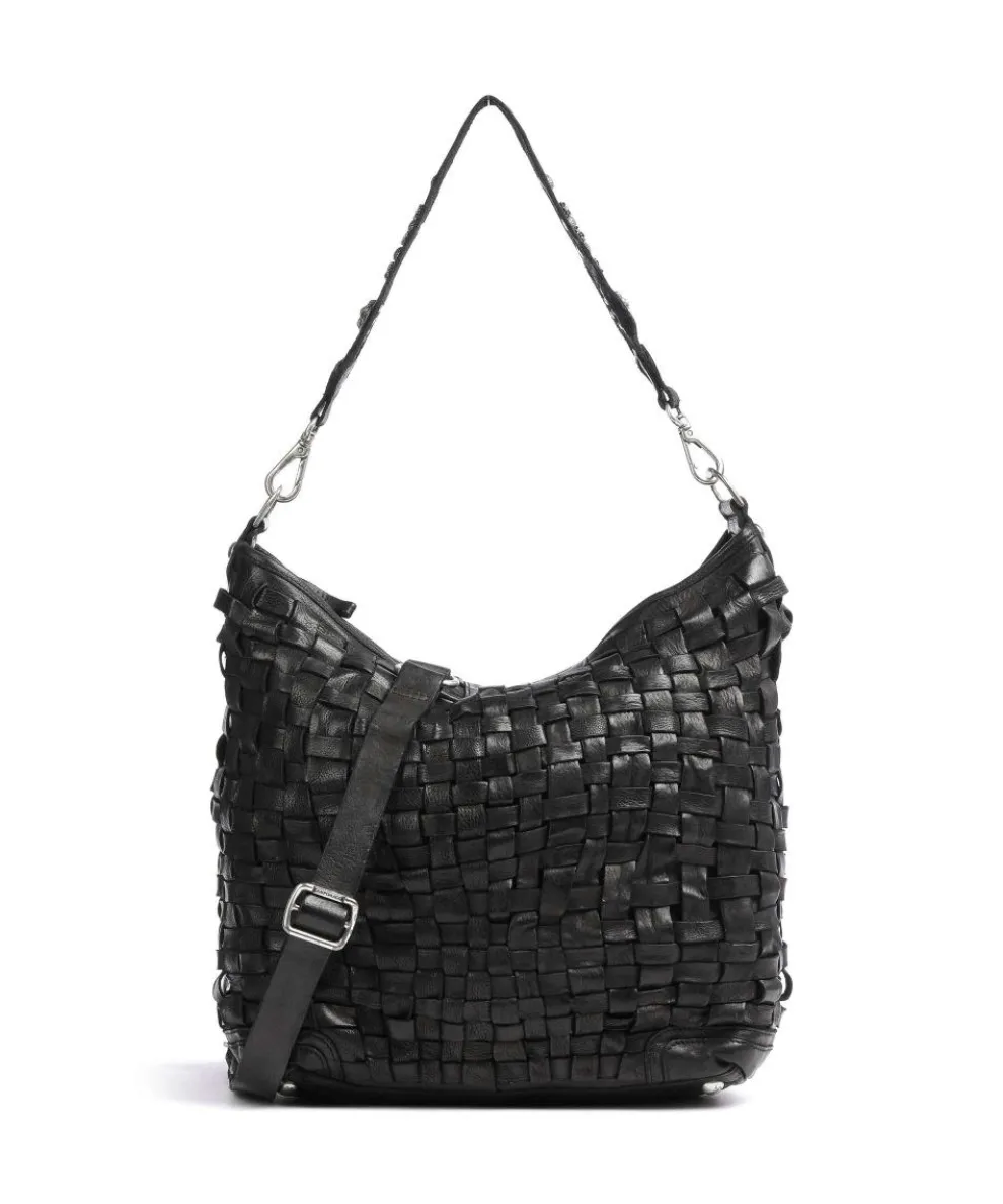 Schultertasche genarbtes Rindsleder schwarz