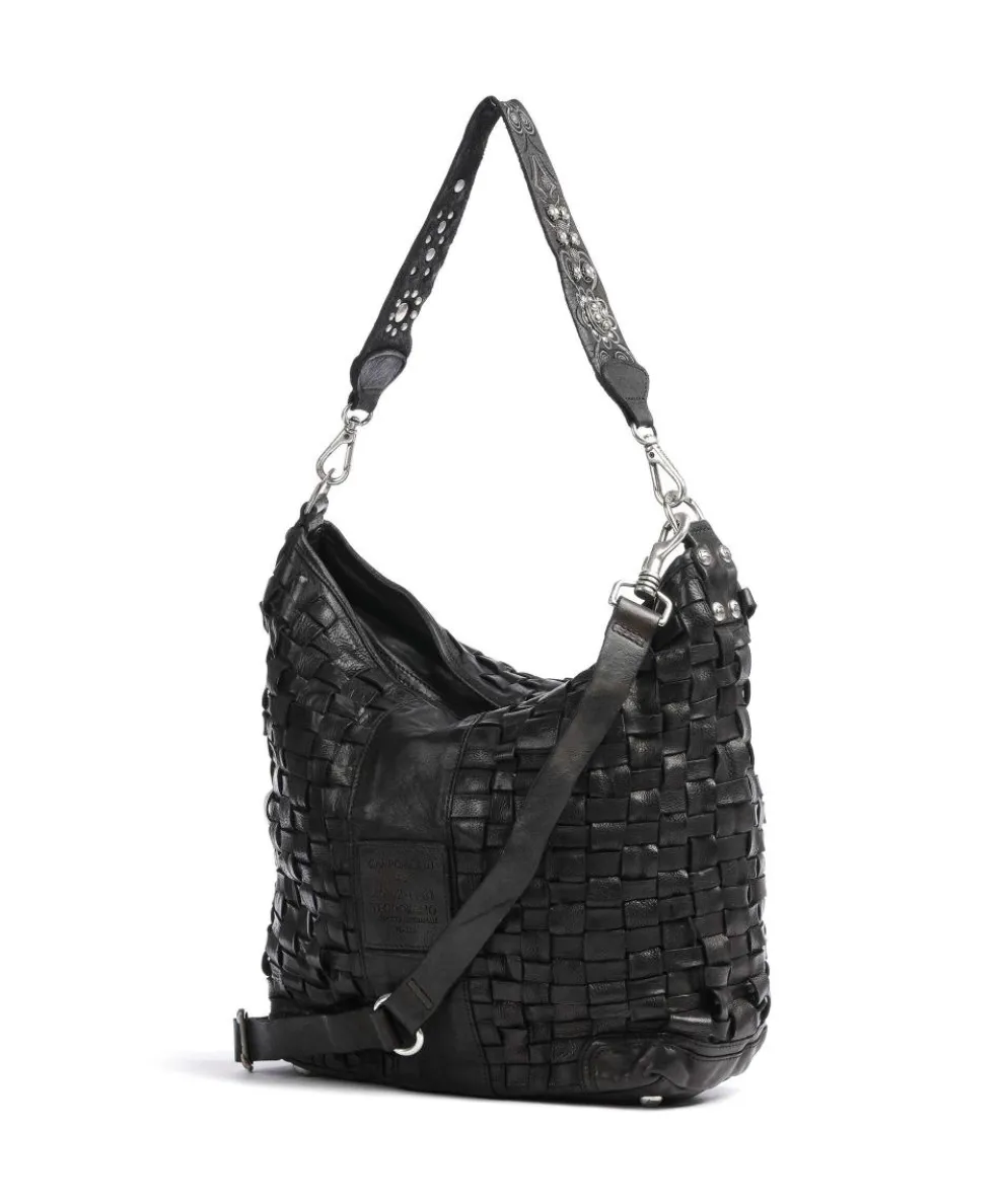 Schultertasche genarbtes Rindsleder schwarz