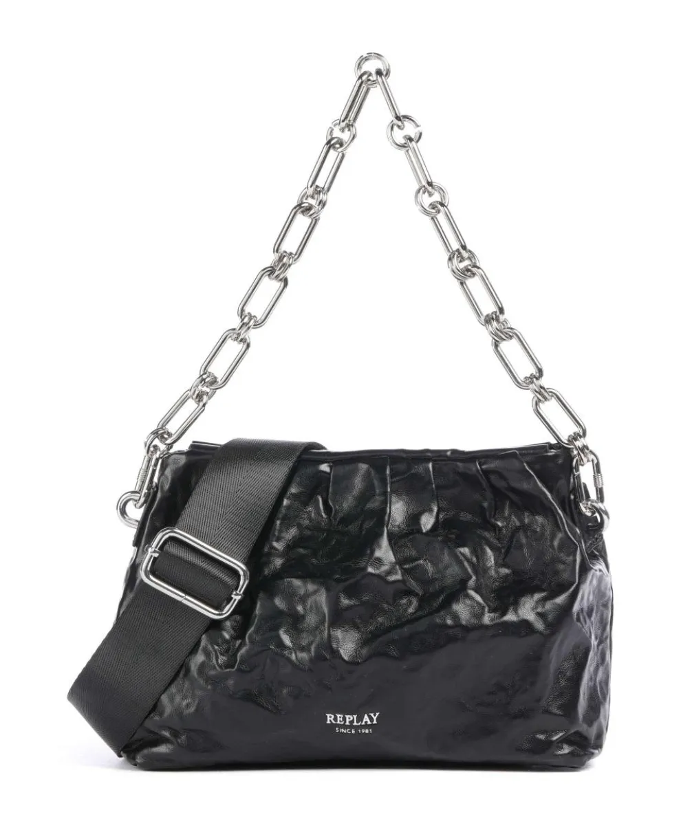 Schultertasche Lederimitat schwarz