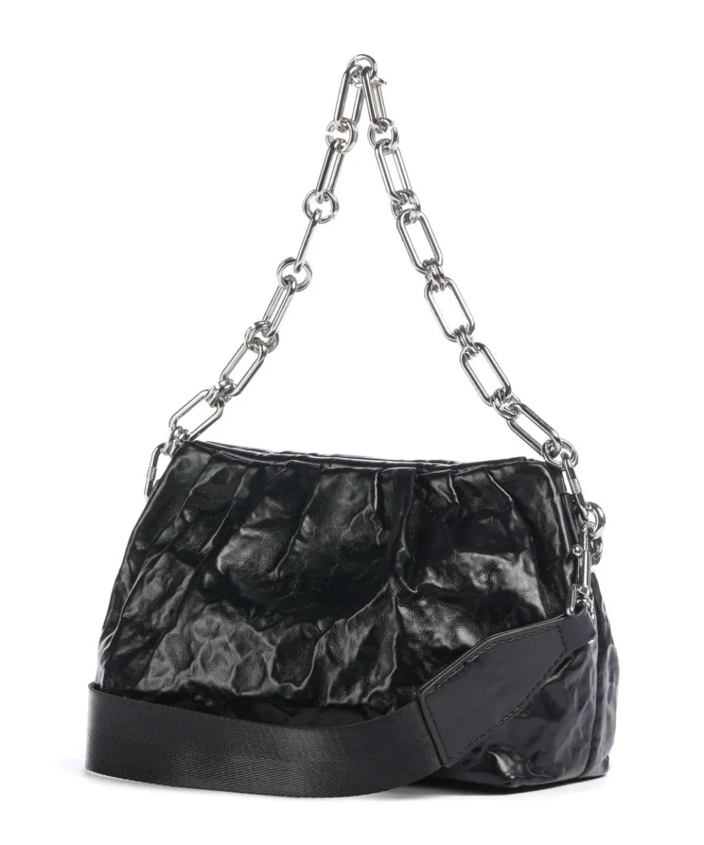 Schultertasche Lederimitat schwarz