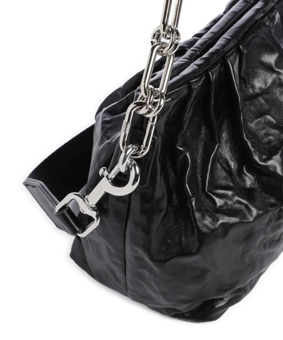 Schultertasche Lederimitat schwarz