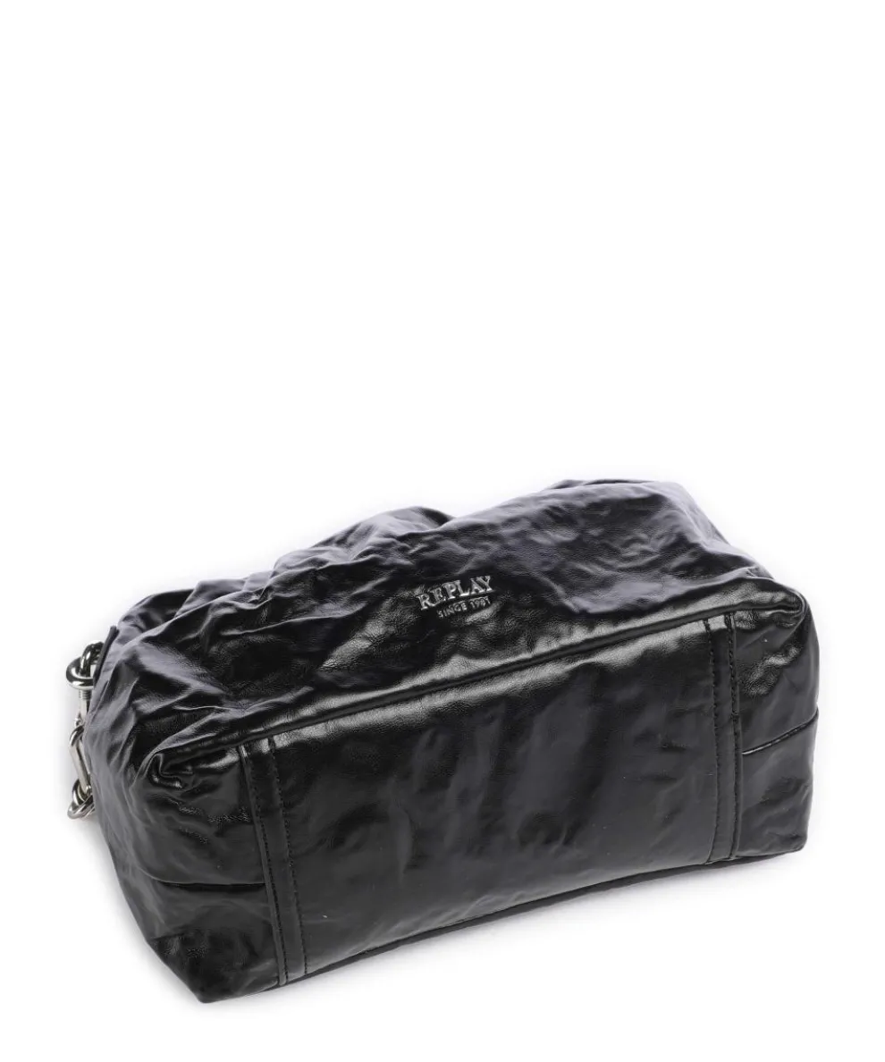 Schultertasche Lederimitat schwarz