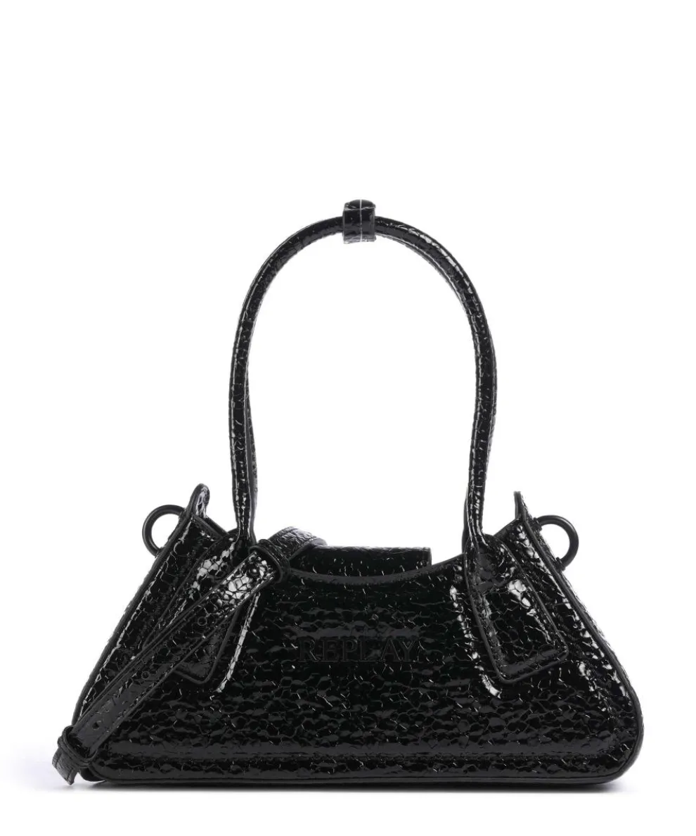 Schultertasche Lederimitat schwarz