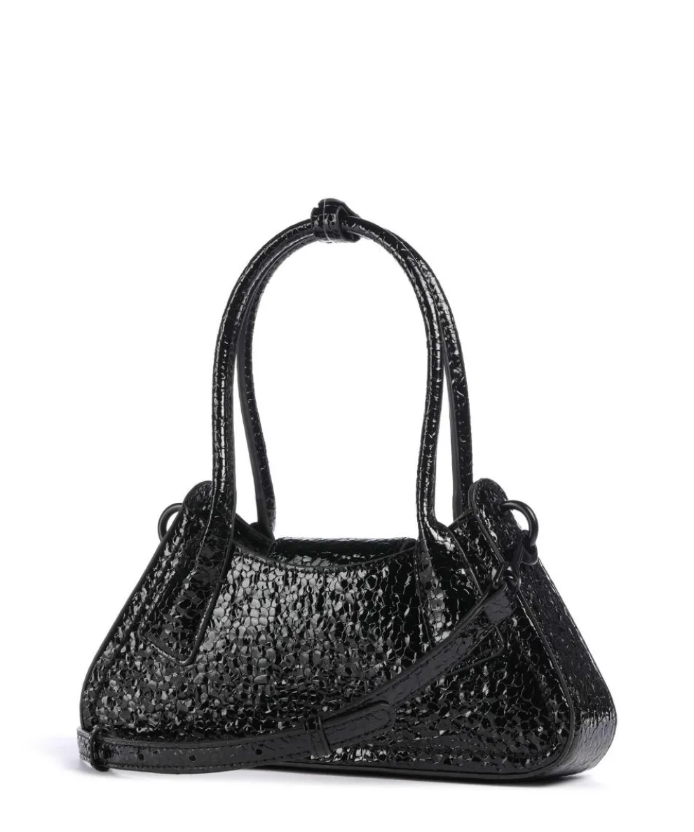 Schultertasche Lederimitat schwarz