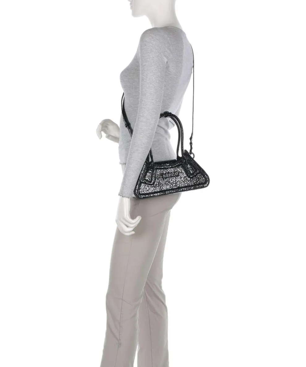 Schultertasche Lederimitat schwarz