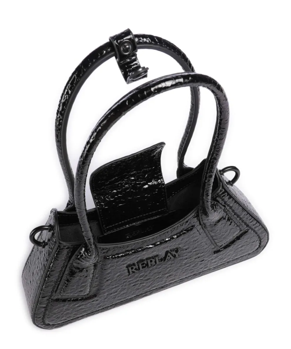 Schultertasche Lederimitat schwarz