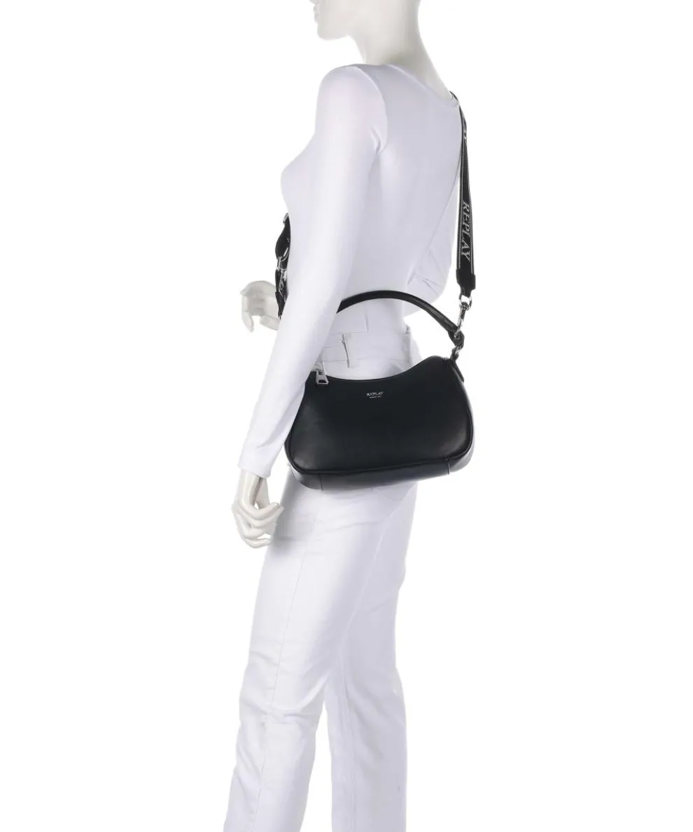 Schultertasche Lederimitat schwarz