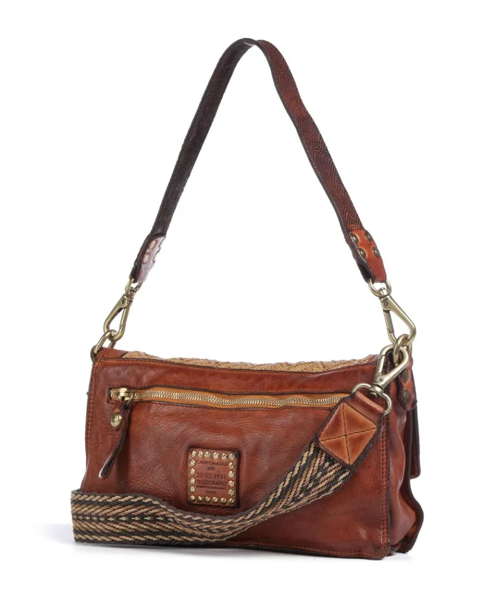 Schultertasche Rindsleder, Polyamide cognac
