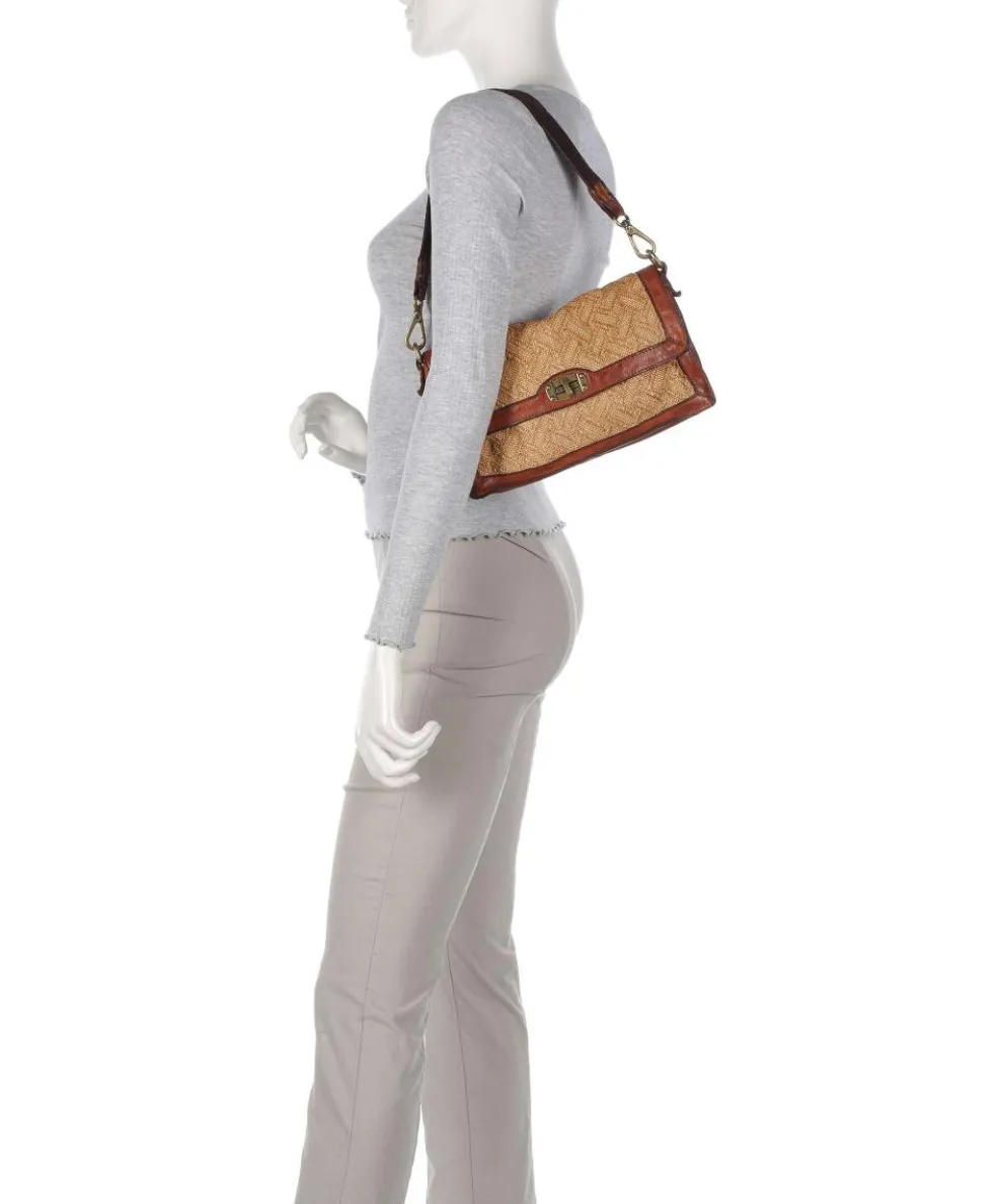 Schultertasche Rindsleder, Polyamide cognac