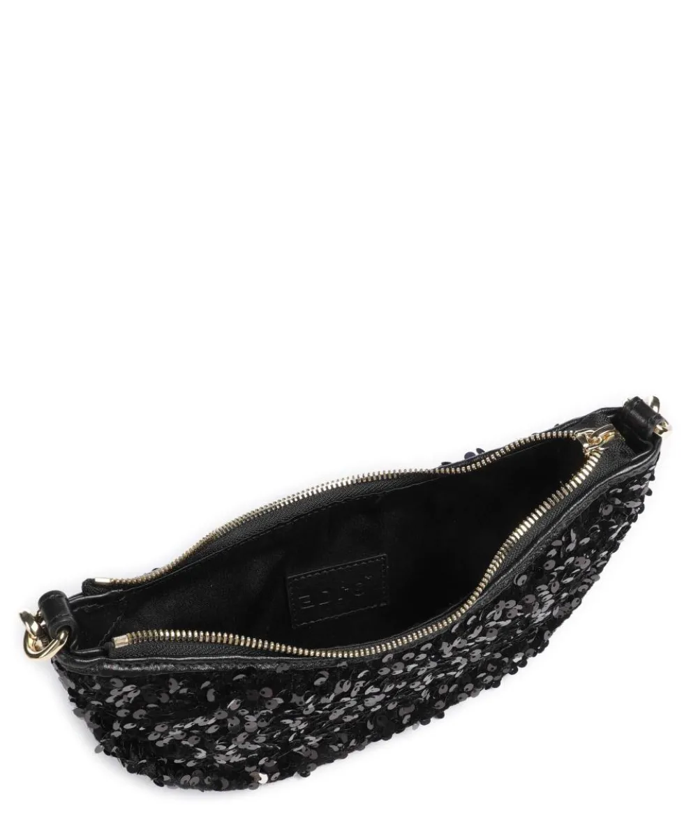 Sequins Moon Schultertasche fein genarbtes Rindsleder, Textil schwarz