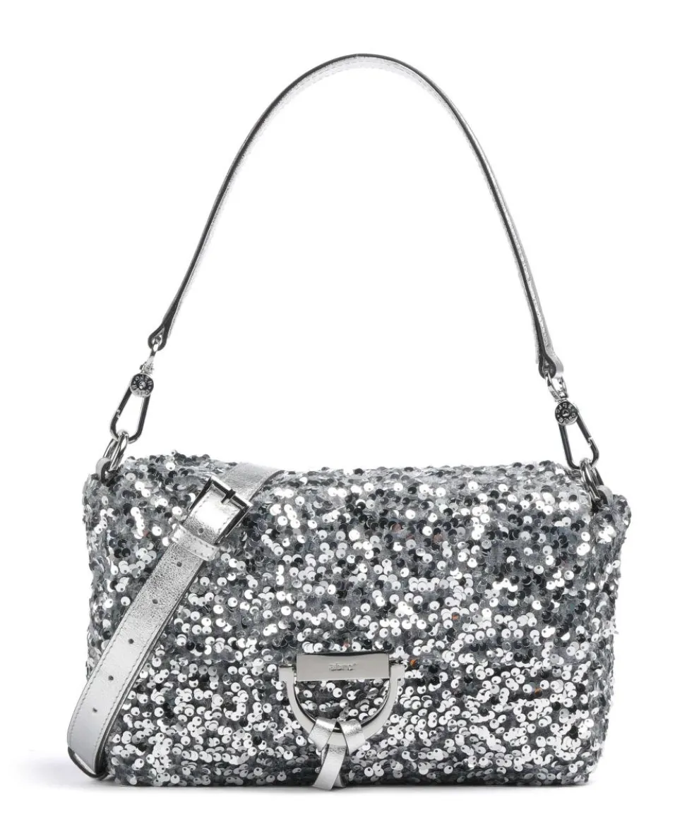 Sequins Temi Schultertasche Textil, Rindsleder silber