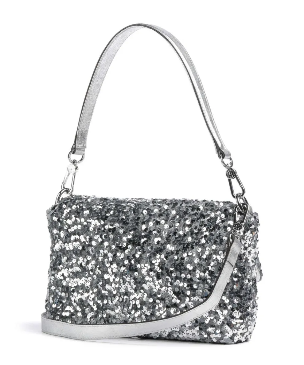 Sequins Temi Schultertasche Textil, Rindsleder silber