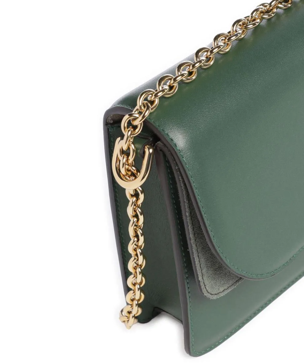 Sfera S Schultertasche fein genarbtes Leder, aufgerautes Leder dunkelgrün