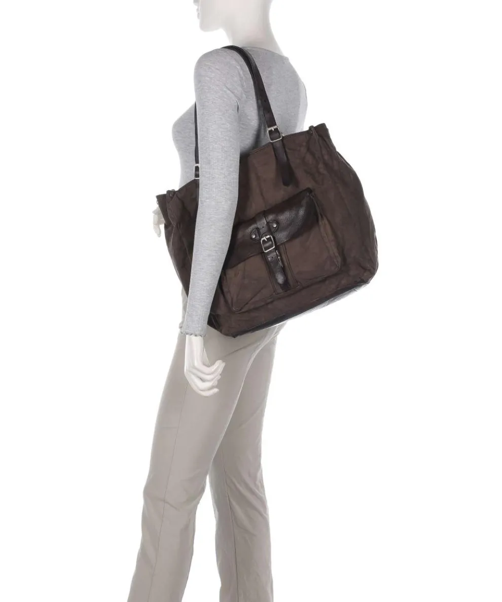 Shopper Baumwolle, genarbtes Rindsleder dunkelgrau