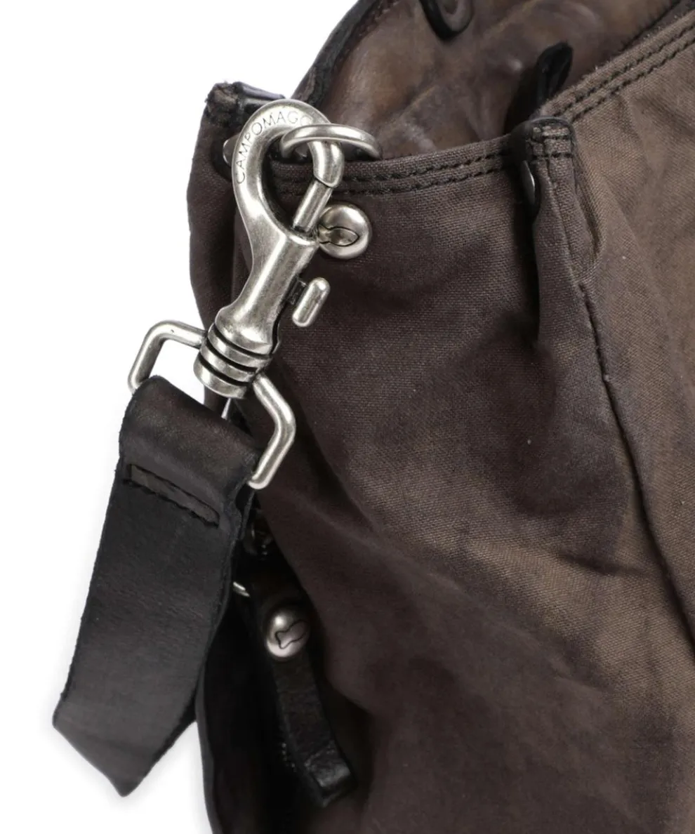 Shopper Baumwolle, genarbtes Rindsleder dunkelgrau