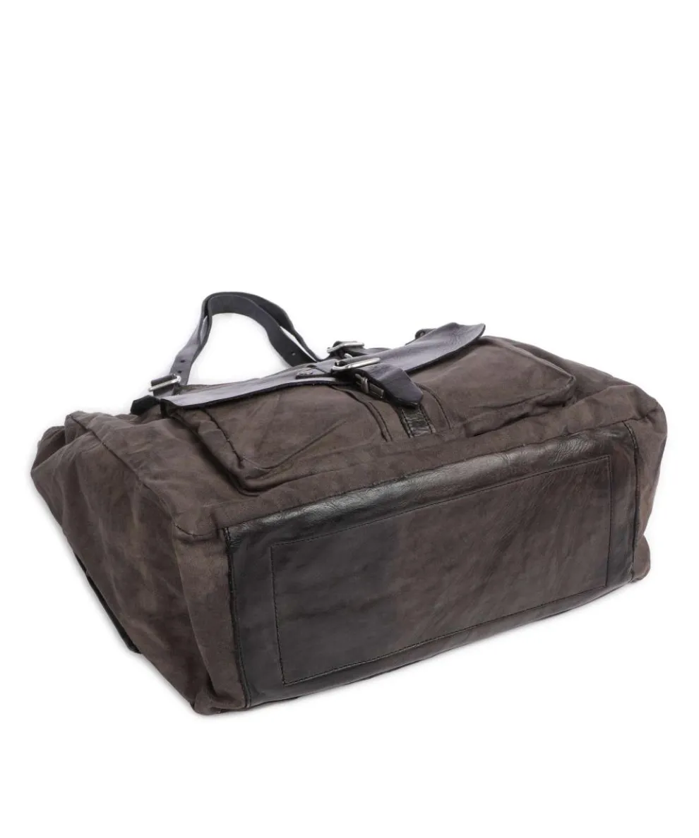 Shopper Baumwolle, genarbtes Rindsleder dunkelgrau