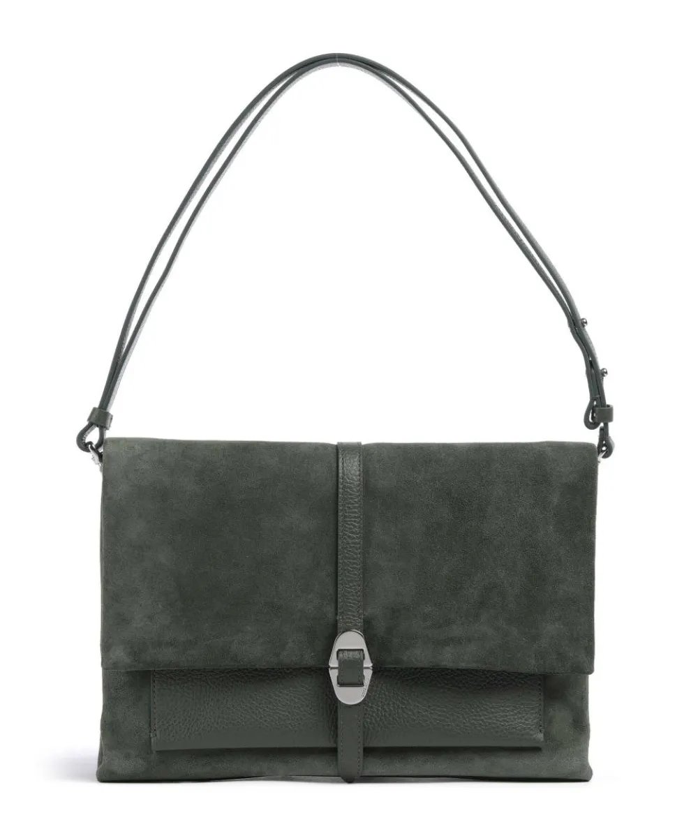 Dorian Schultertasche aufgerautes Rindsleder dunkelgrün