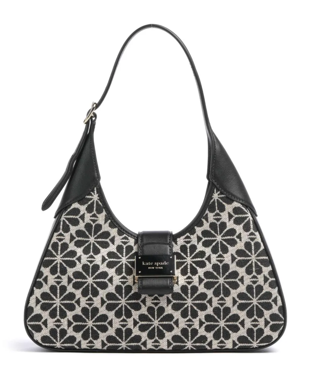 Spade Flower Jacquard Schultertasche Textil, fein genarbtes Rindsleder schwarz/beige