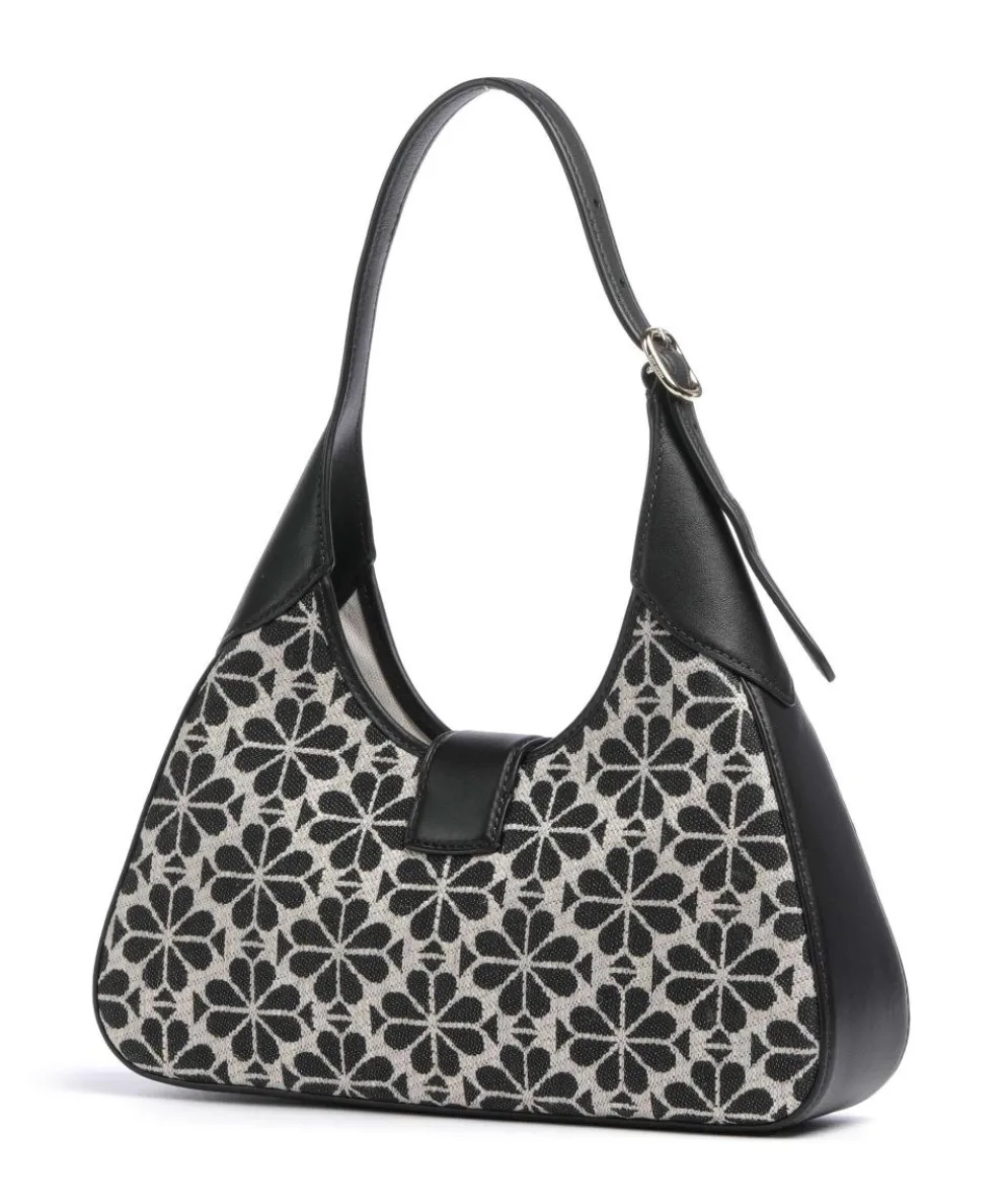 Spade Flower Jacquard Schultertasche Textil, fein genarbtes Rindsleder schwarz/beige
