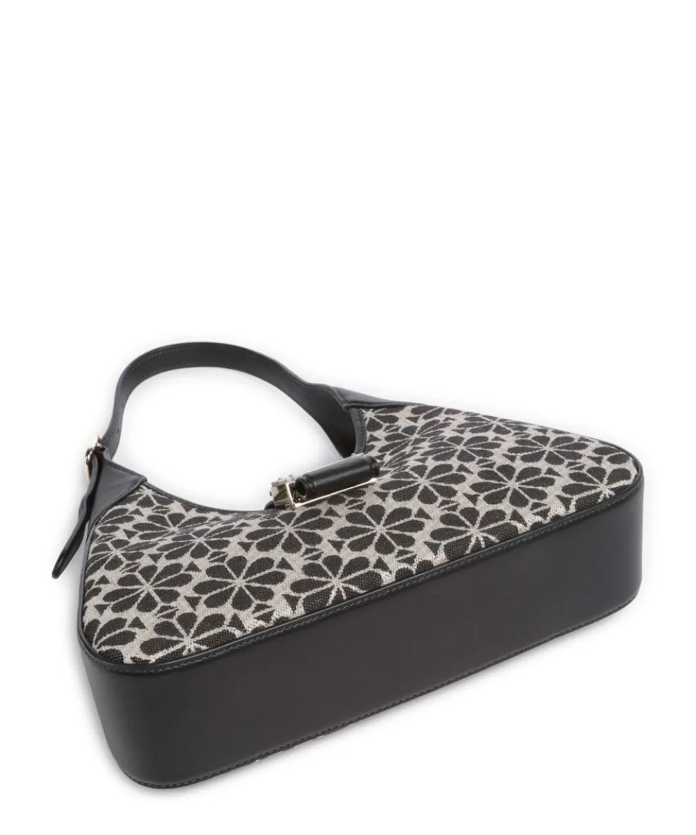 Spade Flower Jacquard Schultertasche Textil, fein genarbtes Rindsleder schwarz/beige