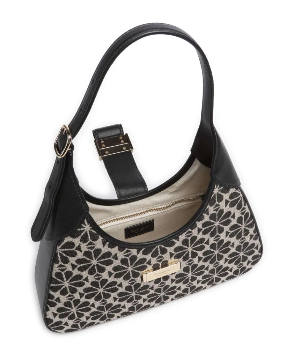Spade Flower Jacquard Schultertasche Textil, fein genarbtes Rindsleder schwarz/beige