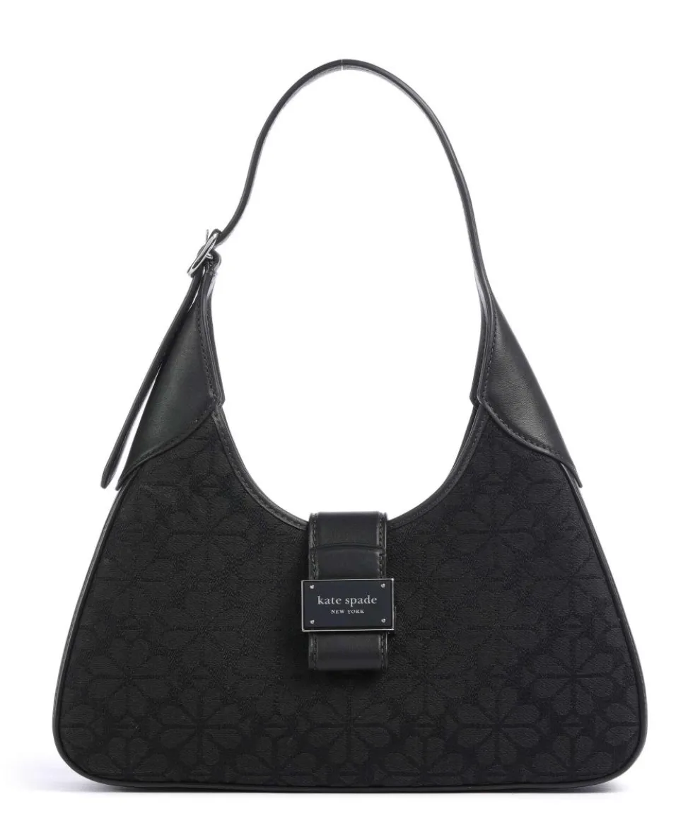 Spade Flower Jacquard Schultertasche Textil, fein genarbtes Rindsleder schwarz