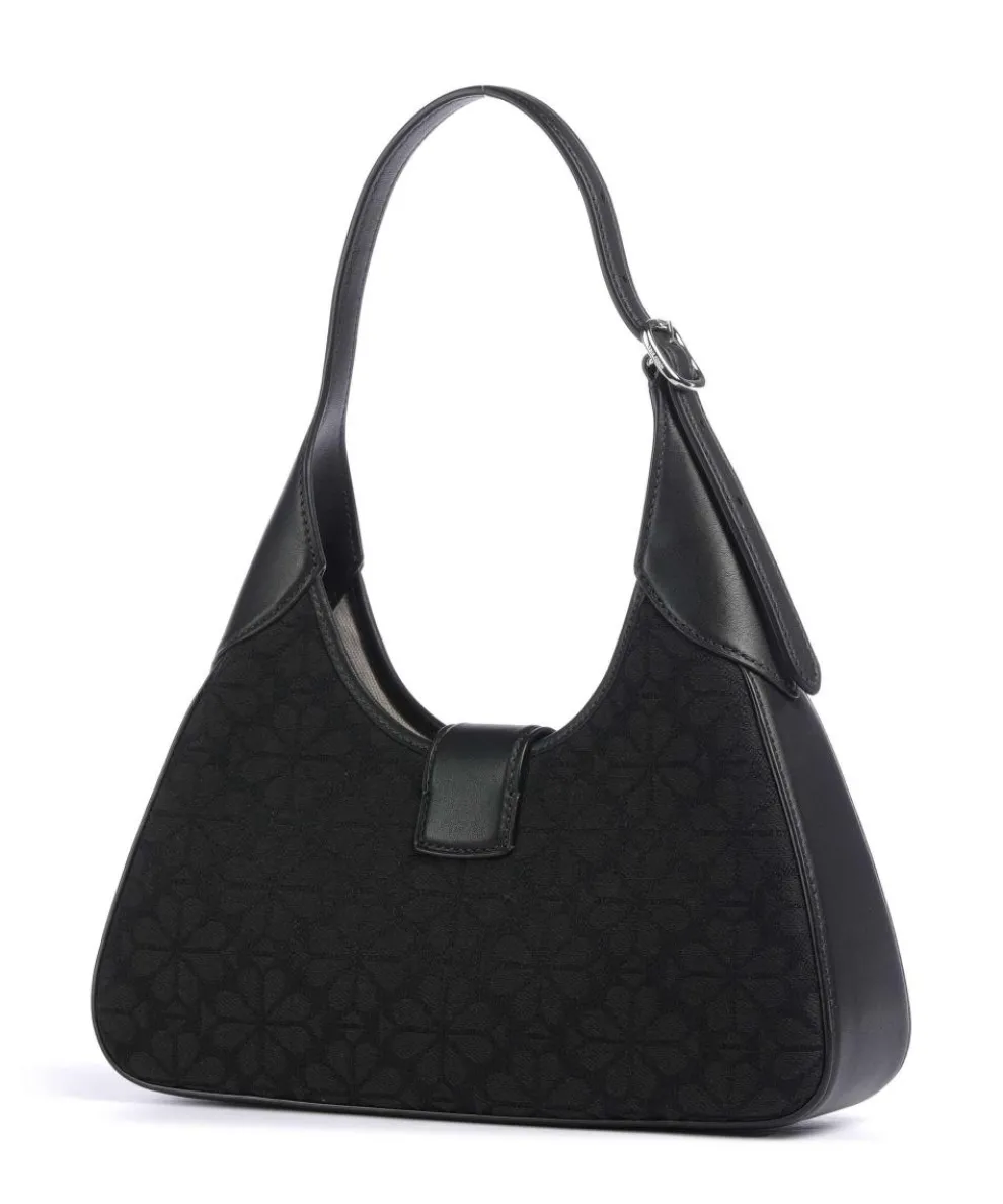 Spade Flower Jacquard Schultertasche Textil, fein genarbtes Rindsleder schwarz