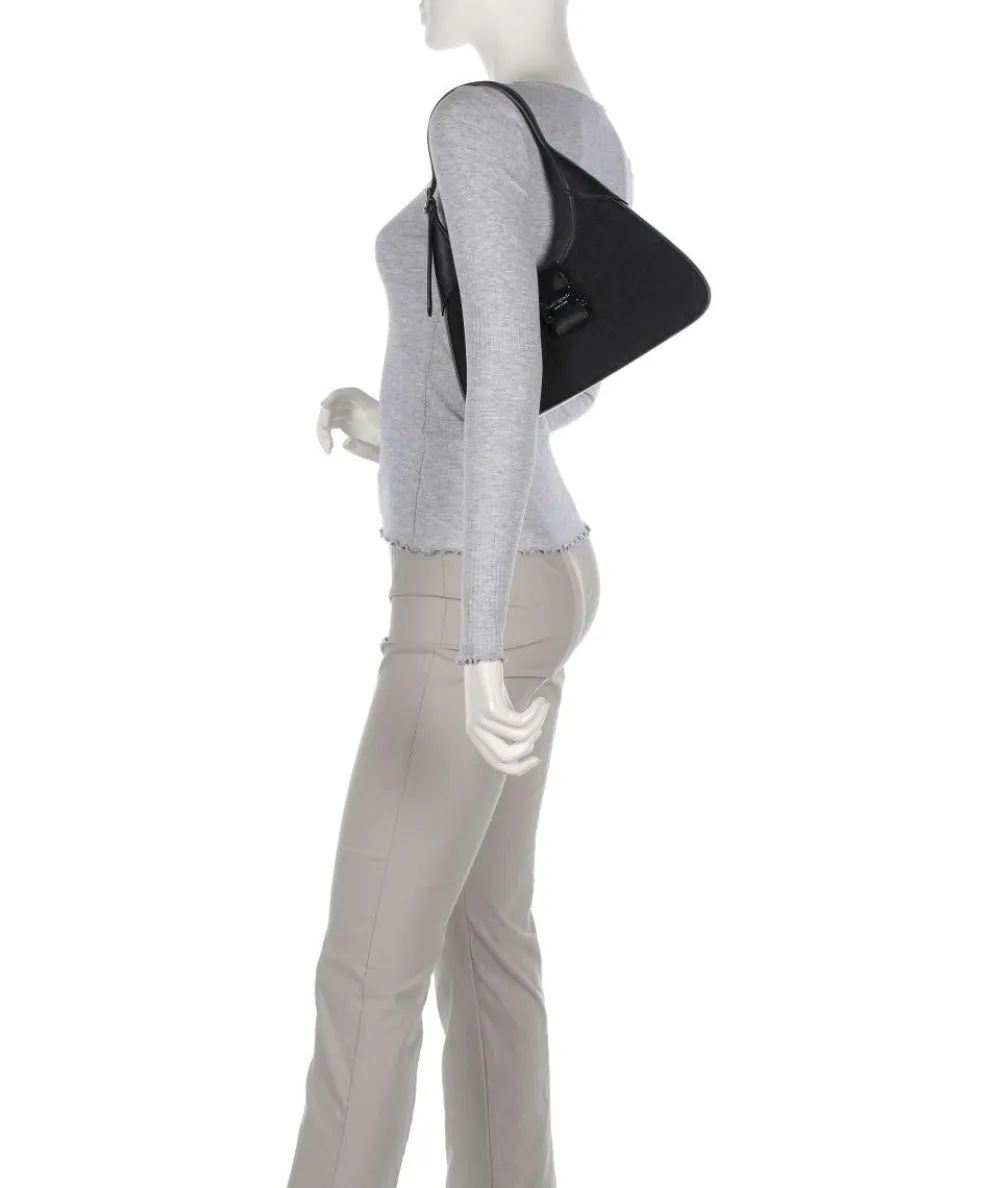 Spade Flower Jacquard Schultertasche Textil, fein genarbtes Rindsleder schwarz