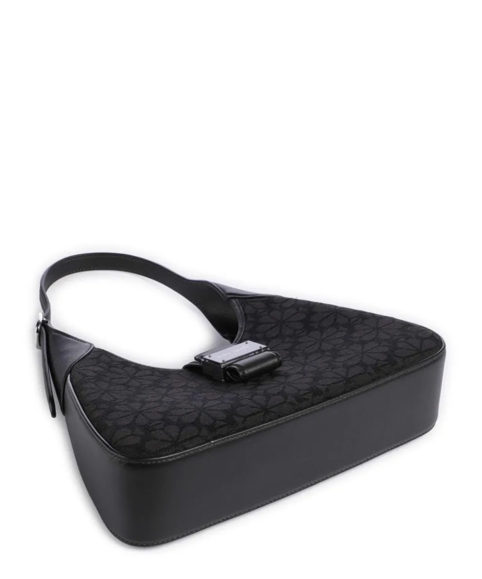 Spade Flower Jacquard Schultertasche Textil, fein genarbtes Rindsleder schwarz