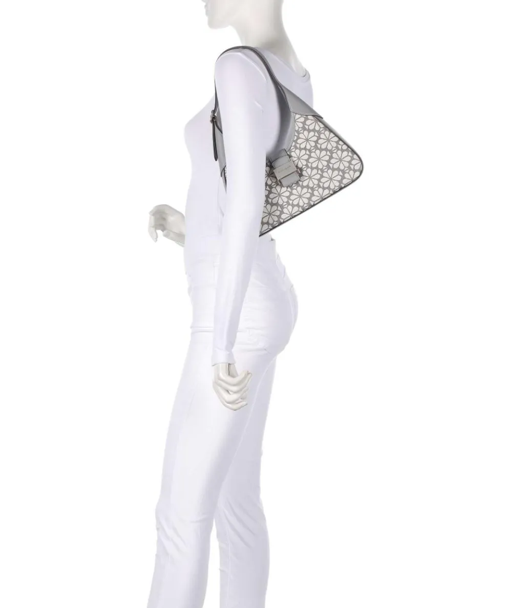 Spade Flower Jacquard Schultertasche Textil, fein genarbtes Rindsleder grau