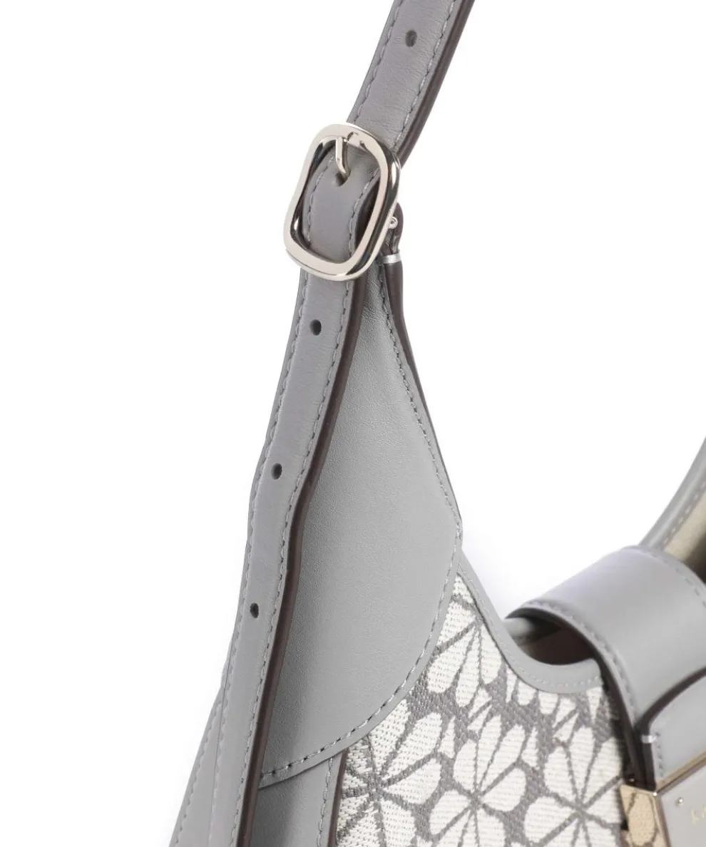 Spade Flower Jacquard Schultertasche Textil, fein genarbtes Rindsleder grau