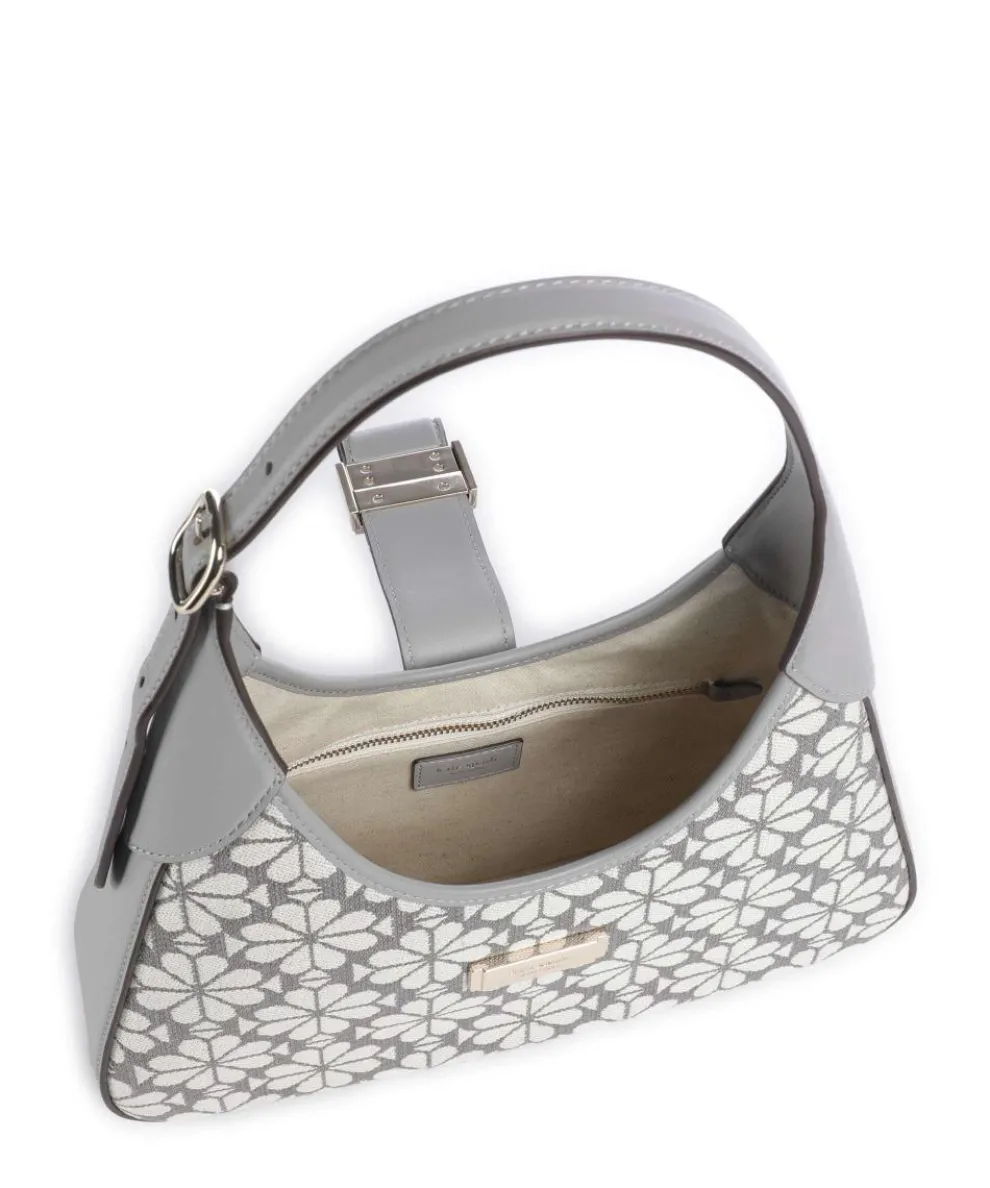Spade Flower Jacquard Schultertasche Textil, fein genarbtes Rindsleder grau
