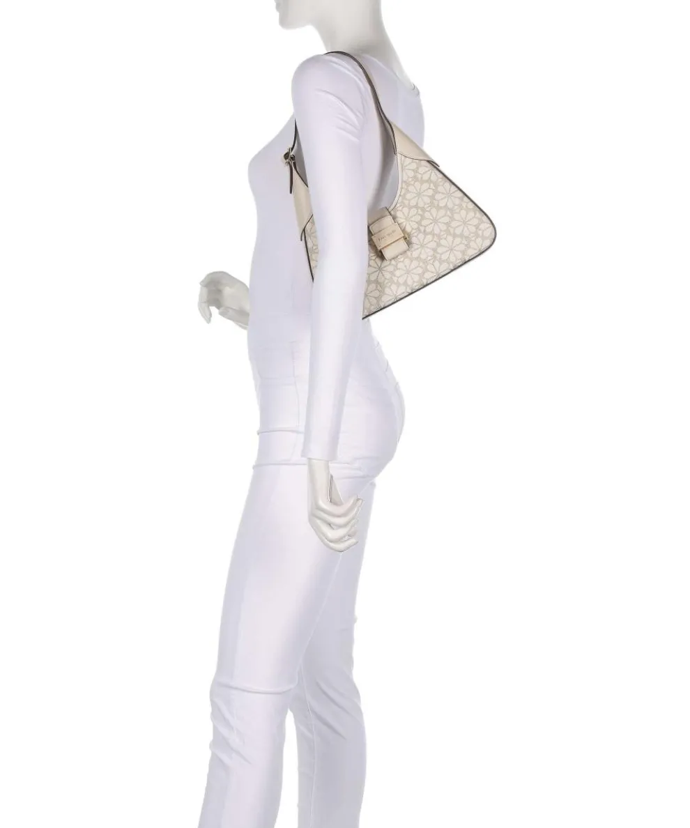 Spade Flower Jacquard Schultertasche Textil, fein genarbtes Rindsleder natur