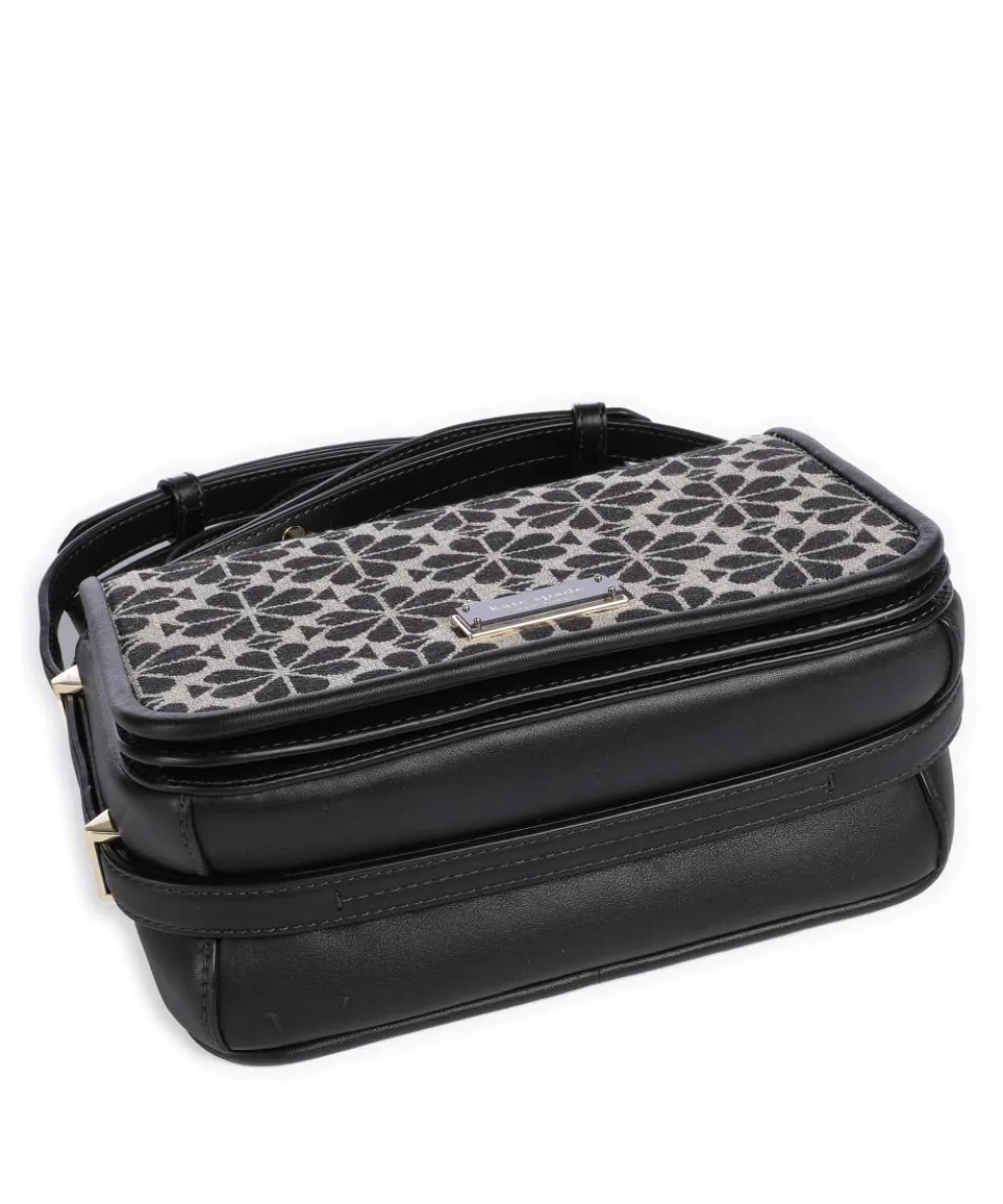 Spade Flower Jacquard Umhängetasche Textil, fein genarbtes Rindsleder schwarz/beige