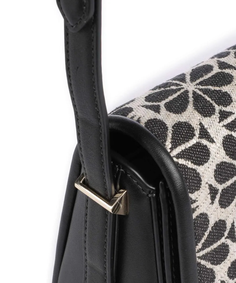 Spade Flower Jacquard Umhängetasche Textil, fein genarbtes Rindsleder schwarz/beige