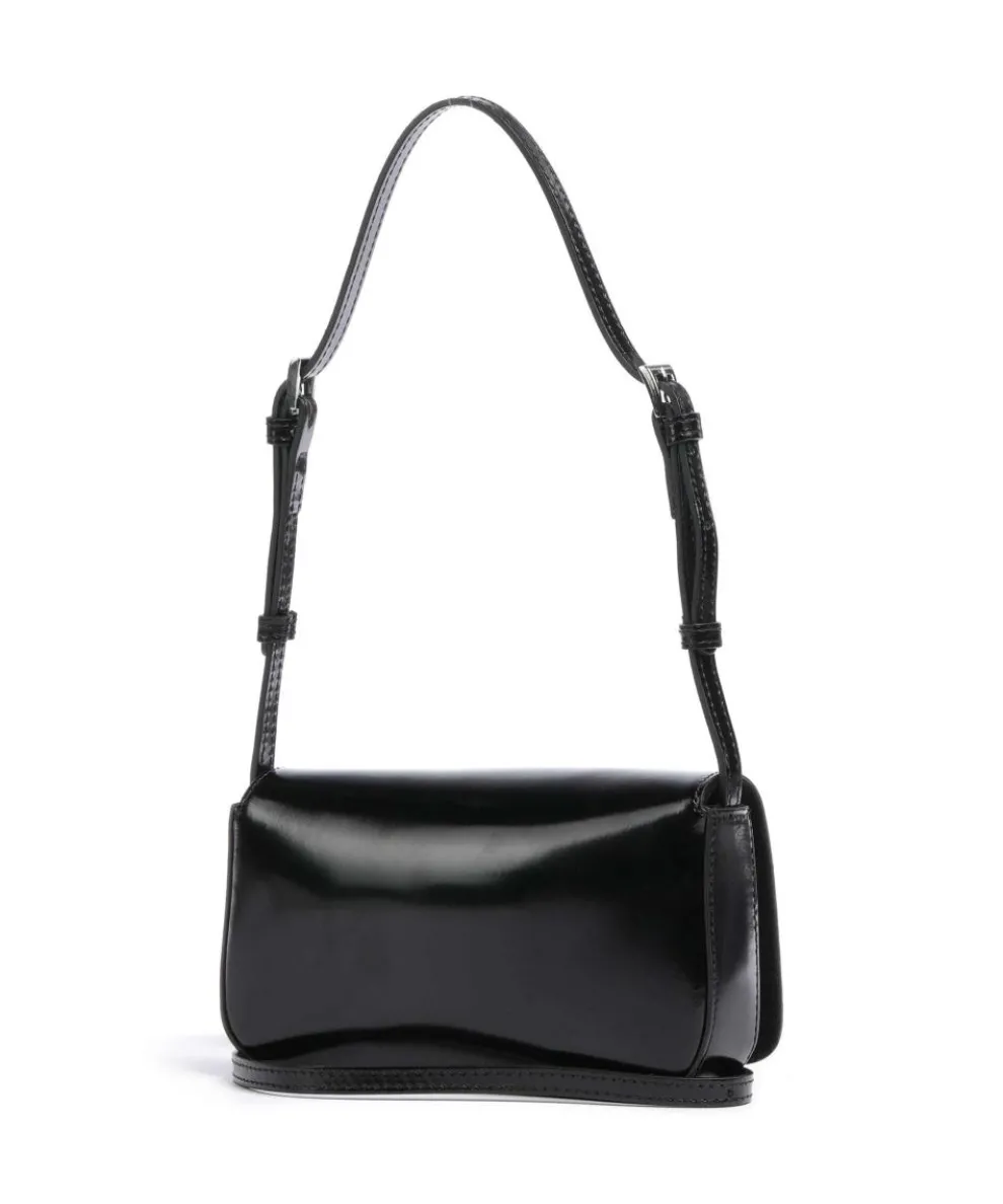 Specchio Charming Schultertasche glattes Rindsleder schwarz