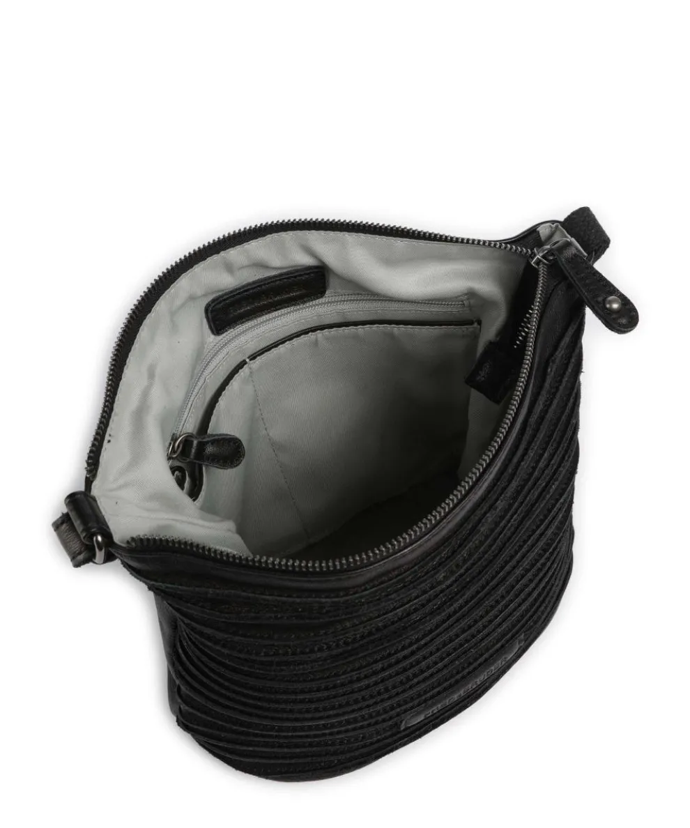 Riffellinchen Umhängetasche genarbtes Rindsleder schwarz