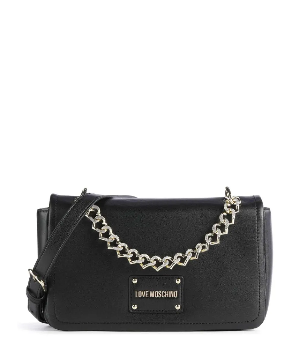 Strass Heart Chain Umhängetasche Lederimitat schwarz