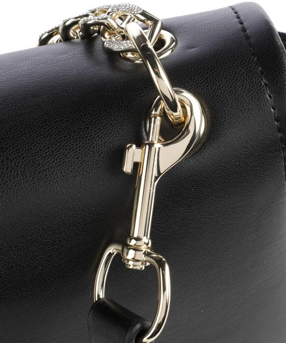 Strass Heart Chain Umhängetasche Lederimitat schwarz