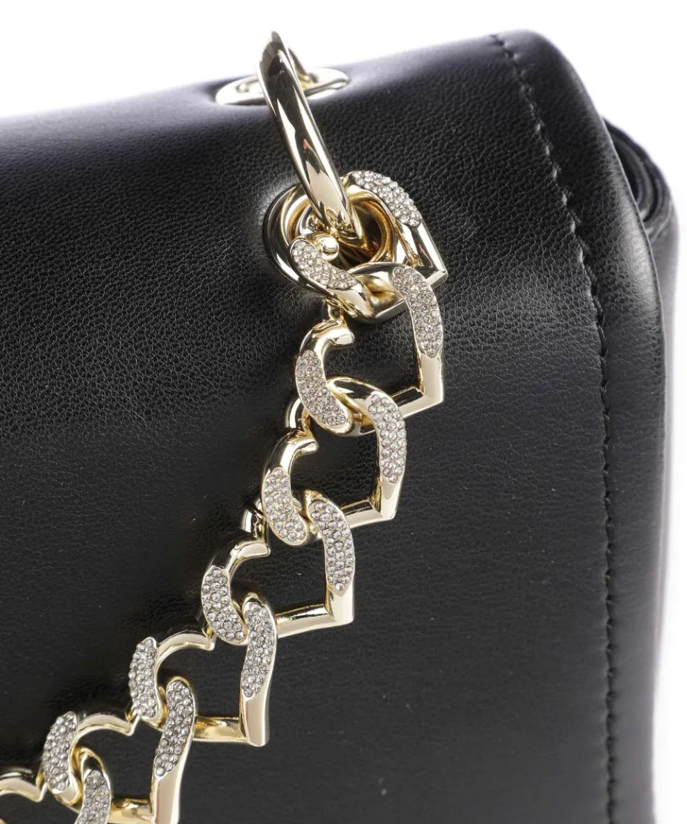 Strass Heart Chain Umhängetasche Lederimitat schwarz