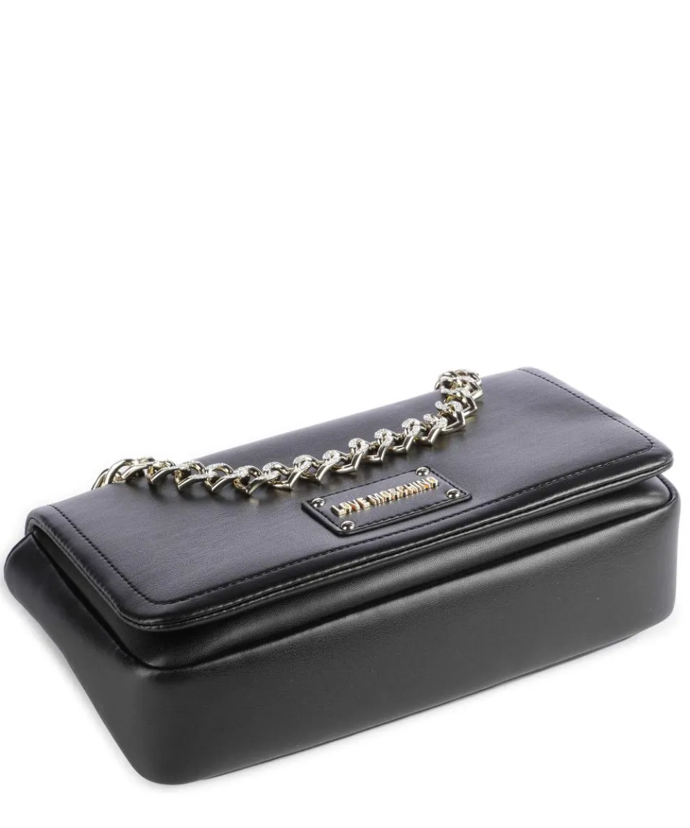 Strass Heart Chain Umhängetasche Lederimitat schwarz