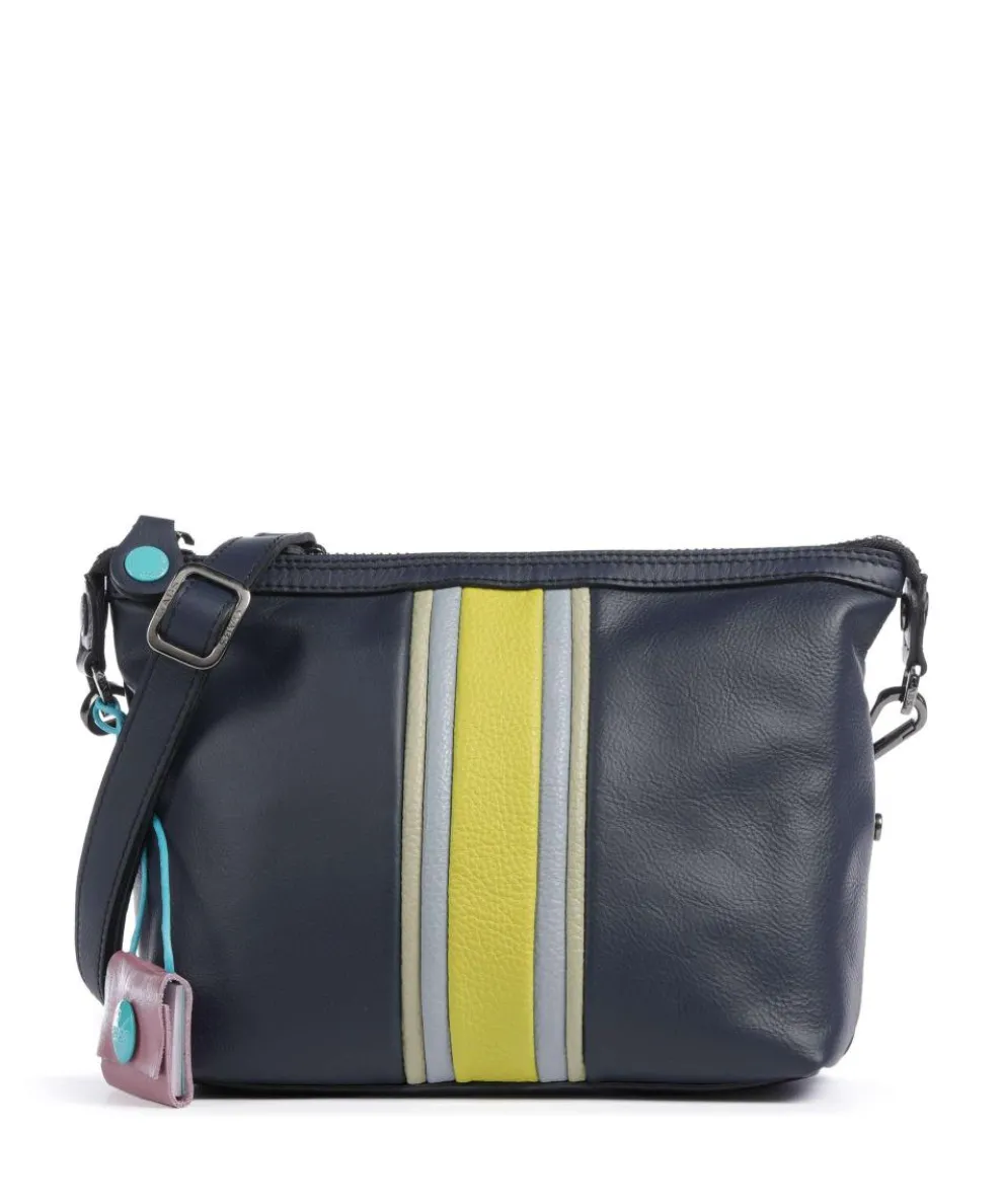 Stripes Funny Umhängetasche genarbtes Kalbsleder dunkelblau