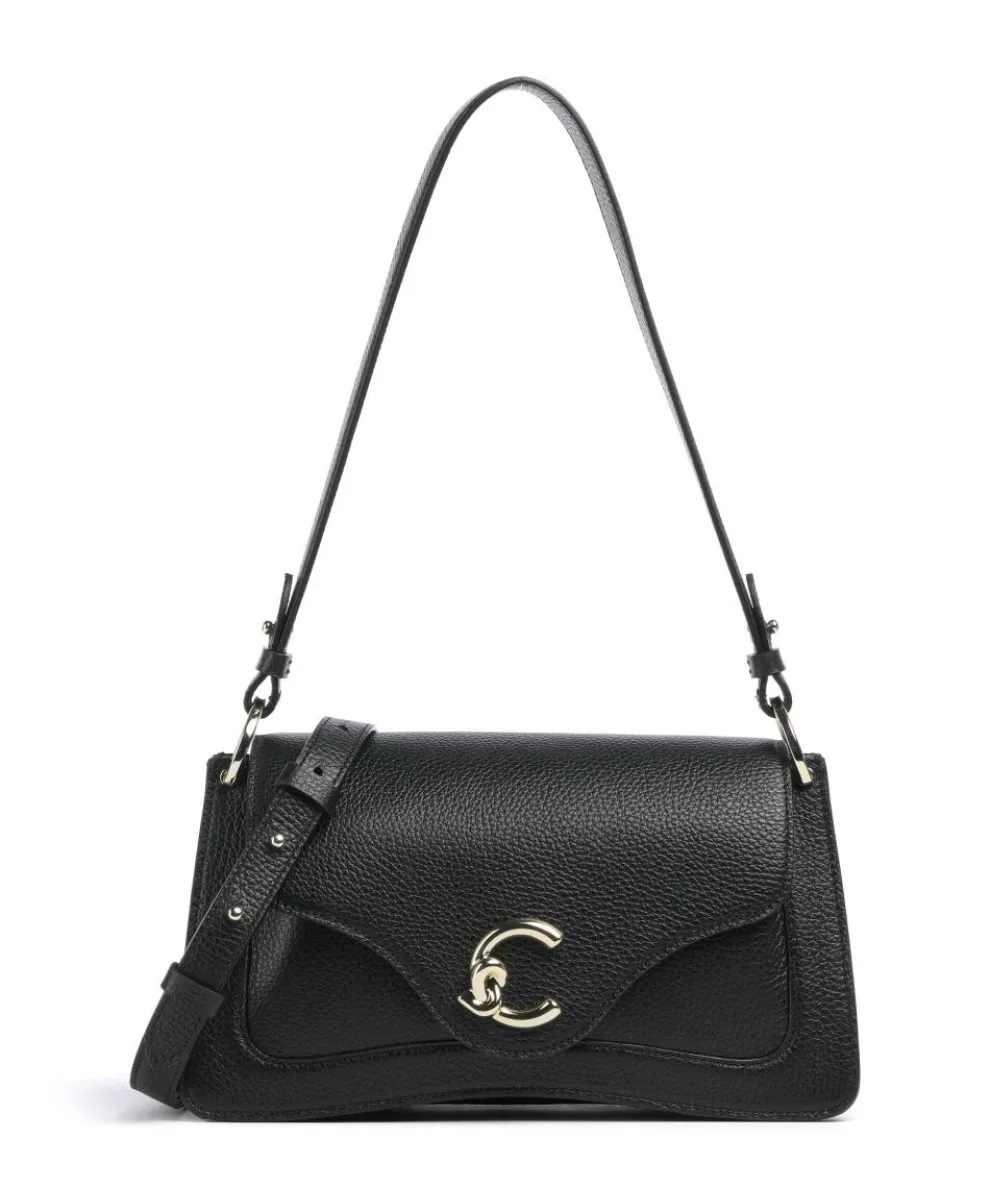 C-Me Schultertasche genarbtes Leder schwarz