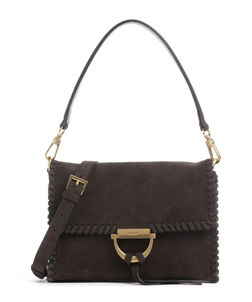 Suede Temi Stitch Schultertasche aufgerautes Leder dunkelbraun