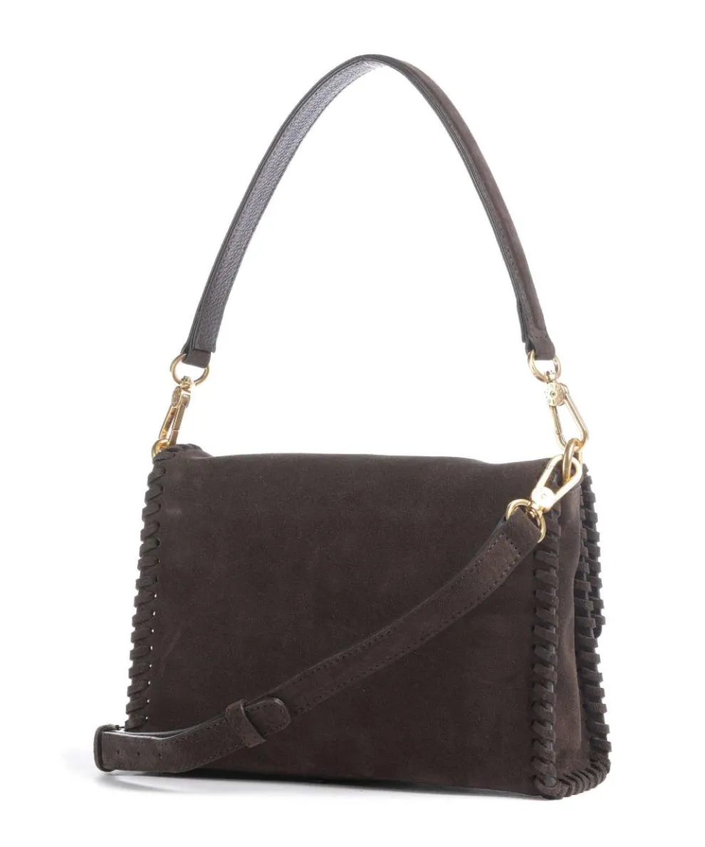 Suede Temi Stitch Schultertasche aufgerautes Leder dunkelbraun