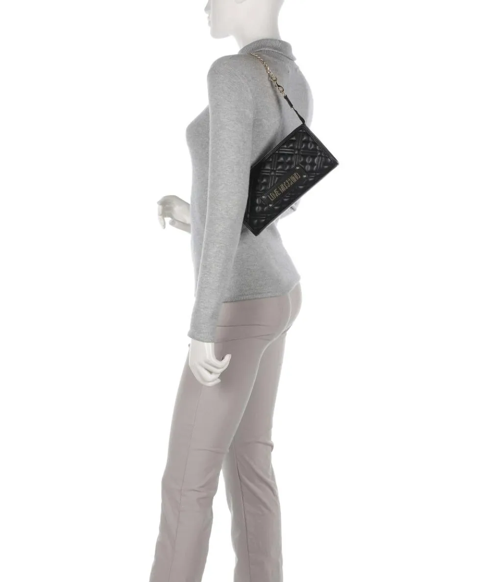 Quilted Schultertasche Lederimitat schwarz