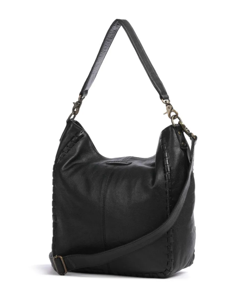 Tailors Stitch Schultertasche genarbtes Leder schwarz