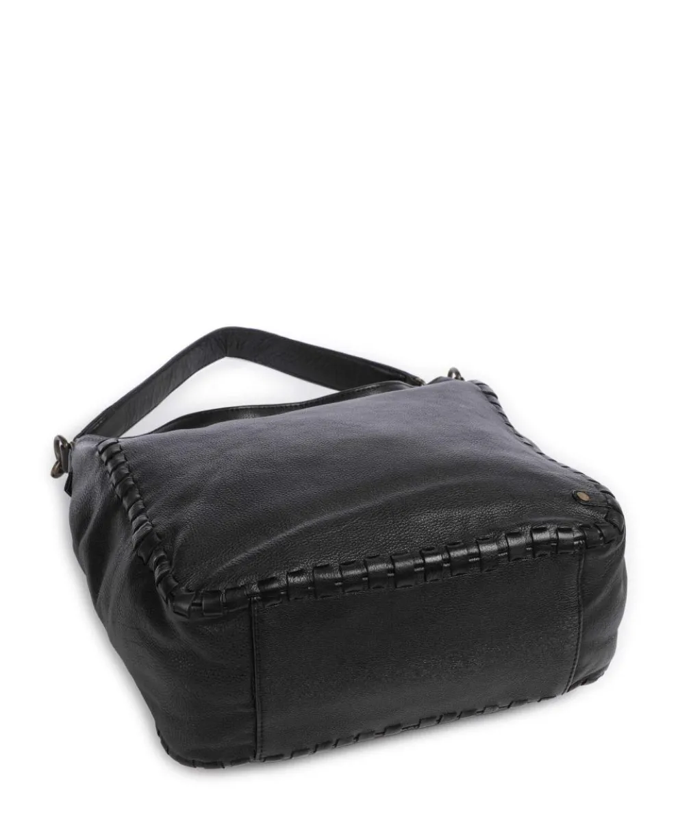 Tailors Stitch Schultertasche genarbtes Leder schwarz