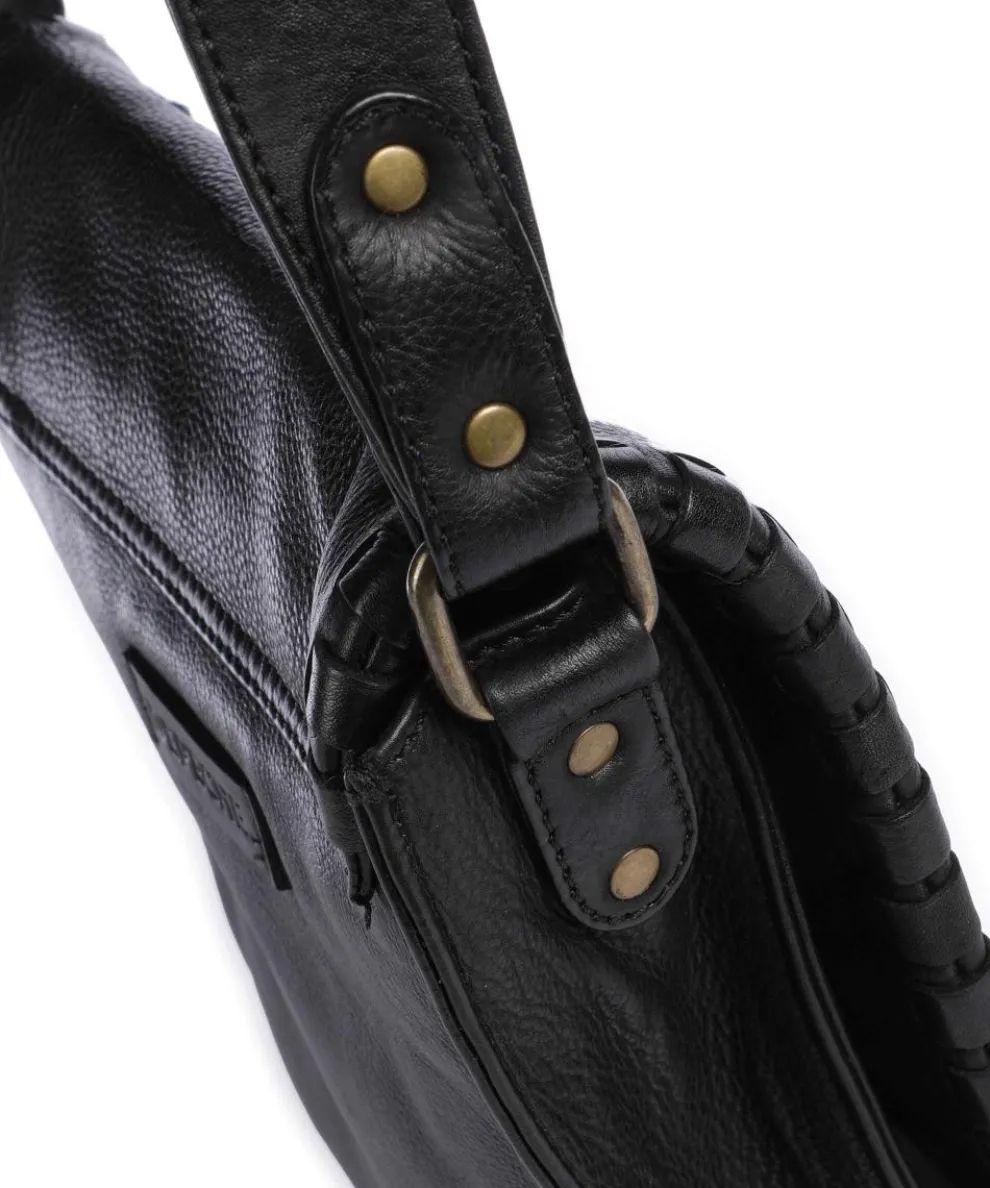 Tailors Stitch Umhängetasche genarbtes Rindsleder schwarz